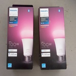 NIB Philips Hue Color Ambiance E26 Bluetooth 100W Smart Dim LED Bulb Alexa QTY-2